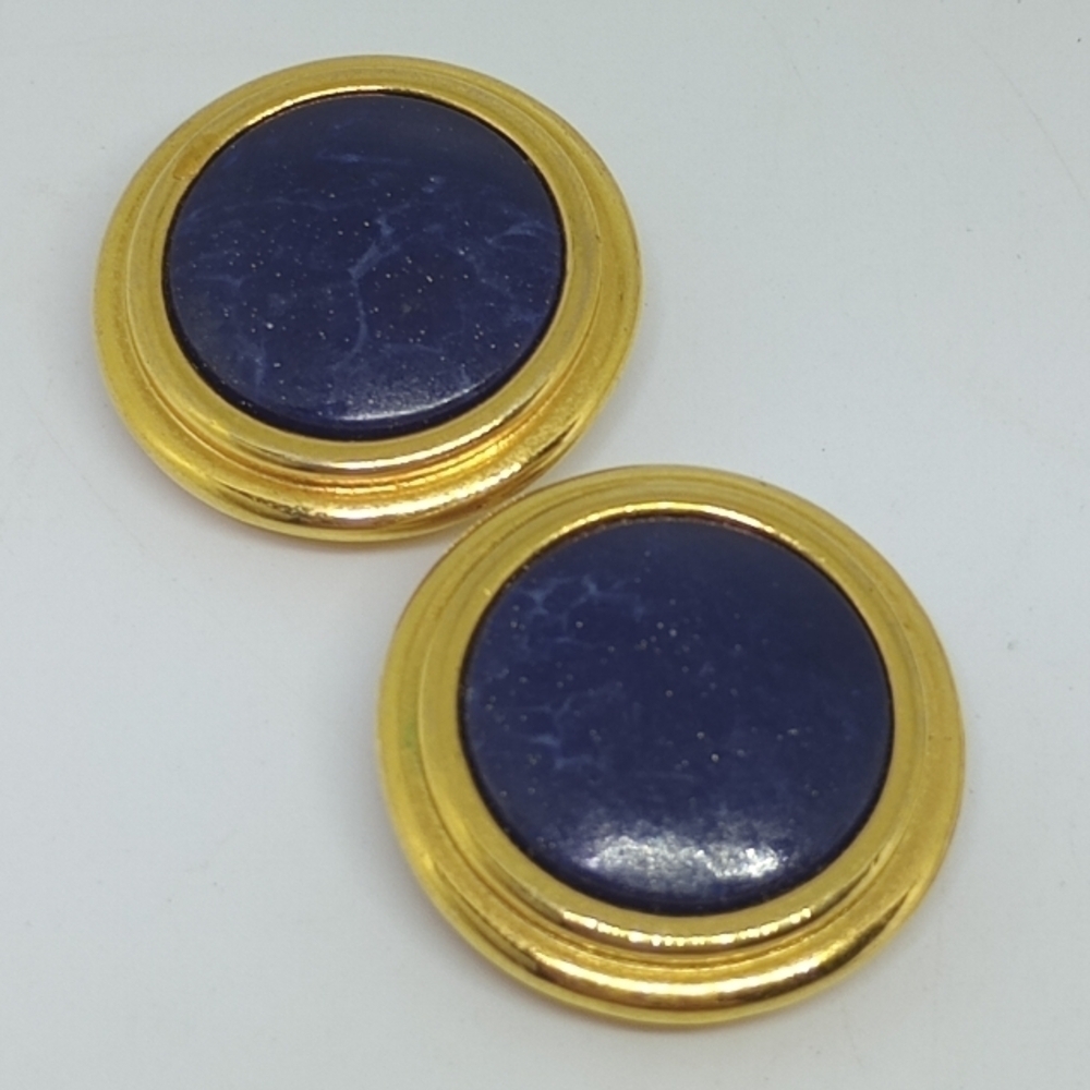 * vintage Liz Claiborne lapis stone & gold tone clip on earrings